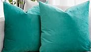 QUAFOO Decorative Velvet Throw Pillow Covers for Couch Sofa Bedroom,Soft Square Pillow Cases Set of 2,28x28 inch,Turquoise