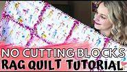 1 HOUR RAG QUILT WITHOUT CUTTING BLOCKS (Sewing Tutorial) Beginners Sewing Project