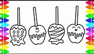 HAPPY HALLOWEEN COLORING! Learning How to Draw Candy Caramel Apples| Coloring Book Pages for Kids