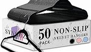 Premium Black Velvet Hangers 50 Pack Non-Slip Clothes Hangers Ultra Slim & Space Saving - Heavy Duty Velvet Suit Hangers with Tie Bar…