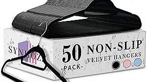 Premium Black Velvet Hangers 50 Pack Non-Slip Clothes Hangers Ultra Slim & Space Saving - Heavy Duty Velvet Suit Hangers with Tie Bar…