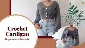 SIMPLE Crochet Cardigan (Tutorial) | DIY | Cropped Crochet Cardigan | Crochet Sweater Tutorial