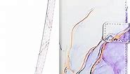 Compatible with ZTE ZMax 11 / Z6251 Case Card Holder for Women Marble Leather Wallet Flip Cases Cover for Women White Purple with Long Crossbody Lanyard and Wristband