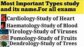 Different types of studies and their Names||Root words with logy||A list of different types of study
