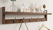 AMBIRD Wall Hooks with Shelf 28.9 Inch Length Entryway Wall Hanging Shelf Wood Coat Hooks for Wall with Shelf Wall-Mounted Coat Hook Rack with 5 Dual Hooks for Bathroom, Living Room, Bedroom (Brown)