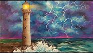 Lighthouse in a Thunderstorm Acrylic Painting Tutorial
