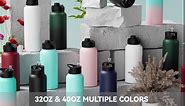 VEGOND 32 oz Insulated Water Bottle Stainless Steel Metal Water Bottles with Leak Proof Straw Lid & Spout Lid, Wide Mouth Double Walled Vacuum Travel Sports Bottle, Black