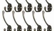 10 Pack Heavy Duty Dual Coat Hooks Wall Mounted with 40 Screws, Utility Metal Hooks Retro Double Hooks Wall Hanging Zinc Die Cast Robe Hooks for Coat, Bag, Scarf, Towl, Cap, Cup, Key