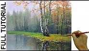 Acrylic Landscape Painting TUTORIAL / Birch Tree in Misty Forest / JMLisondra