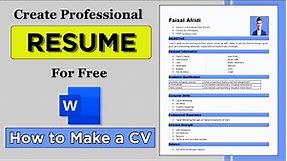 Create Best CV for Free in Microsoft Word | Best CV Format 2024 | Resume Template in 2024