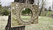 BHDecor Mirror Home Wall Decor – Multilayered Laser Cut Carved Frame Elegant Wooden Mandala Hanging MDF Panels - Rustic Handmade Contemporary Artwork 24.4 x 18.1in (62x46cm), Natural Wood