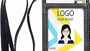Teskyer Badge Holder with Lanyard, Leather ID Name Badge Card Holder with Lanyard for ID Badges, Vertical Black
