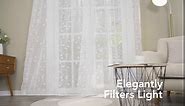 Deconovo Embroidered Sheer Curtains 84 Inches Long, Spring Rod Pocket Floral White Sheer Curtains with Leaf Pattern for Bedroom and Living Room, 2 Panels, 52x84 Inch