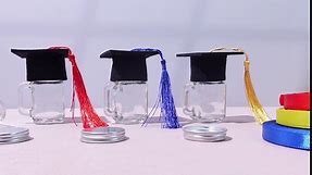 Set of 6 DIY Graduation Mason Jar Party Gifts 1.4 oz Mini Graduation Cap Candy Jars Grad Memory Jar Words of Wisdom Graduation Jar with Ribbon for Crafts Congrats Party Supplies (Royal Blue)