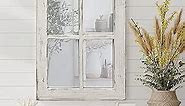 Rustic Small Window Pane Mirror Wall Decor 11 x 16 inches, Hanging Distressed White Farmhouse Rectangle Wood Frame Mirror, Handmade Decorative Window Mirrors for Living Room Christmas