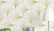 Peel and Stick Wallpaper Gold and White Peel and Stick Wallpaper Geometric Stripe Contact Paper Self Adhesive Removable Wallpaper Modern Boho Contact Paper for Walls Covering Vinyl Rolls 118"x17.3"