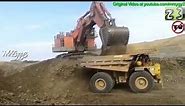 Hitachi EX5500 Excavator Loading CAT 789 Dump Truck Open Pit Mining