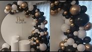 Black, White and Gold balloon garland - With Circular backdrop// Tutorial