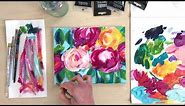 How to Paint Loose Abstract Flowers with Acrylic Paint on Canvas Tutorial (time lapse)