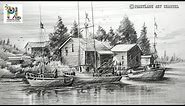 How to Draw Old Sailboat Yard Landscape with Pencil For Beginners | Step by Step