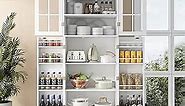 64” Kitchen Pantry Cabinets, White Freestanding Kitchen Pantry Storage Cabinet with Adjustable Shelves & Doors, Buffet Cupboards Sideboard Tall Storage Cabinet for Home Office Use