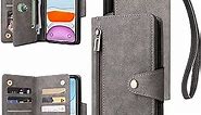 iPhone 11 case, iPhone 11 Case Wallet, iPhone 11 Wallet Case for Women with 9 Card Holders & Kickstand & Strap PU Leather Flip Phone Case for iPhone 11 Gray
