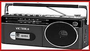 Victrola Mini Bluetooth Boombox with Cassette Player, Recorder and Am/FM Radio, Grey