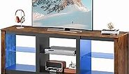 WLIVE TV Stand with LED Lights for TVs up to 65 inch, Entertainment Center with Glass Shelves, Modern TV Console for Living Room, Media Console with Storage, Rustic Brown