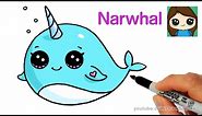 How to Draw a Cartoon Narwhal Unicorn Whale Easy