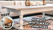 How to Whitewash & Distress Furniture: DIY Farmhouse Coffee Table (easy & budget-friendly)