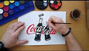 How to draw a Coca Cola logo with bottles - Drawing logos by hand