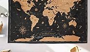 chiinvent Black World Map Tapestry Decorative Vintage Country Large Map Wall Hanging Geography Education Tapestry Aesthetic Tapestries Decor for Bedroom Living Room Dorm, 59.1" x 82.7"
