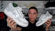 A Bathing Ape Bape Sta Patent Leather White Grey (Review) + ON FOOT