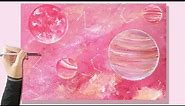 Beginners Galaxy Acrylic Painting | How to Paint Pink Planet and Pink Galaxy