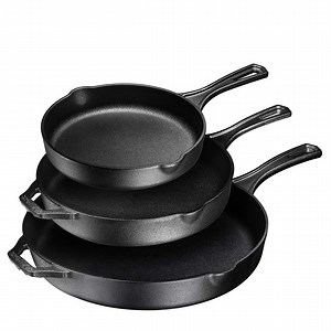 Bruntmor Pre-seasoned Cast Iron Frying Pan Set of 3 - 8, 10, and 12 Inches - Nonstick Cookware with Side Drip Lips - Black - Grill Pan, Cast Iron Pan Set, Braisers Pan
