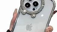 HALATUA Cute Girly Clear Case for iPhone 13 Pro Max [Diamond Round Camera Frame], Glitter Sparkly Luxury Plated Edge for Women & Girls, Soft Slim Shockproof Protective Case 6.7” (Silver)