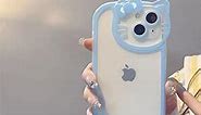 Cute Cat Transparent Phone Case for 15 14 13 12 11 Pro Max XS XR Cartoon Soft Shockproof Cover (Blue, 14promax)