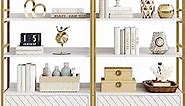 Tribesigns 4-Tier Bookshelf with 2 Drawers Set of 2, 74.80”H Tall Bookcase 4 Display Shelf, Free Standing Multipurpose Storage Rack Etagere Book Shelves Tower Home Office, White & Gold, 2 PCS