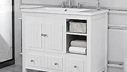 Merax Bathroom Vanity Sink Combo 36 Inch Modern Storage Cabinet with Drawer, Solid Wood Frame with White Painted Finish, 36"