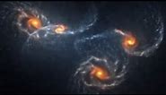 Four galaxies interacting and merging together (N-body simulation)