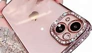 Casechics Compatible with iPhone Case,Luxury Glitter Bling Sparkly Diamond Electro Plated Frame Edge Border Full Body Protective Clear Soft Shockproof Cover Phone Case (Pink,iPhone 15)