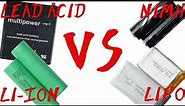 Battery Type Comparison || Lead Acid VS NiMH VS Li-Ion VS LiPo
