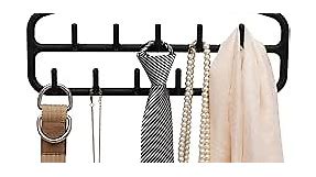 ELONG HOME Belt Hanger, Tie Rack for Closet, Sturdy Belt Organizer with 360 Degree Swivel, 11 Large Sturdy Belt Hooks, Non Slip Rubberized Belt Rack, Black