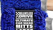 Relentless Drive Premium Car Wash Mitt (2-Pack, XL) - Car Wash Sponge - Chenille Microfiber Car Wash Mitt Scratch Free - Ultra Absorbent Microfiber Mitt for Cars, Trucks, SUVs, Boats & Motorcycles