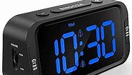Digital Dual Alarm Clock for Bedroom, Easy to Set, 0-100% Dimmer, USB Charger, 5 Sounds Adjustable Volume, Weekday/Weekend Mode, Snooze, 12/24Hr, Battery Backup, Compact for Bedside(Blue)