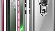 Moto G7 Rugged Clear Case, Poetic Full-Body Hybrid Shockproof Bumper Cover, Built-in-Screen Protector, Guardian Series, DO NOT FIT Moto G7 Power Or Moto G7 Play, Pink/Clear