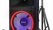 Gemini Sound GSP-L2200PK Indoor 2200 Watt Peak Bi-Amped Wired AC Powered Bluetooth DJ Speaker with 15" Inch Woofer, LED Party Lights, Built in Media Player, and Included Microphone and Speaker Stand