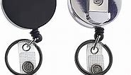 2 Pack - Heavy Duty Retractable Badge Reel with Key Ring - All Metal Construction Card & Key Holders with Thick Nylon Cord, Belt Clip, Reinforced ID Strap & Keychain by Specialist ID (Black/Silver)