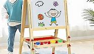 Easel for Kid,Height Adjustable Wooden Art Easel,Whiteboard Chalkboard with Paper Roll Holder,Letters and Numbers Magnets and Other Accessories Best Birthday Gift for Kids
