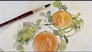Loose Watercolor Grapes & Cantaloupe Melons | Paint With Me Challenge June 2020